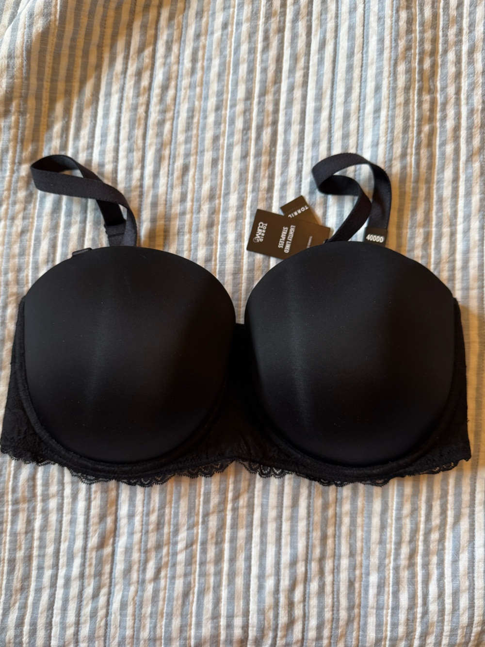 NWT Torrid Black Strapless multi-way Push-Up Bra with Lace Trim 40 DDD